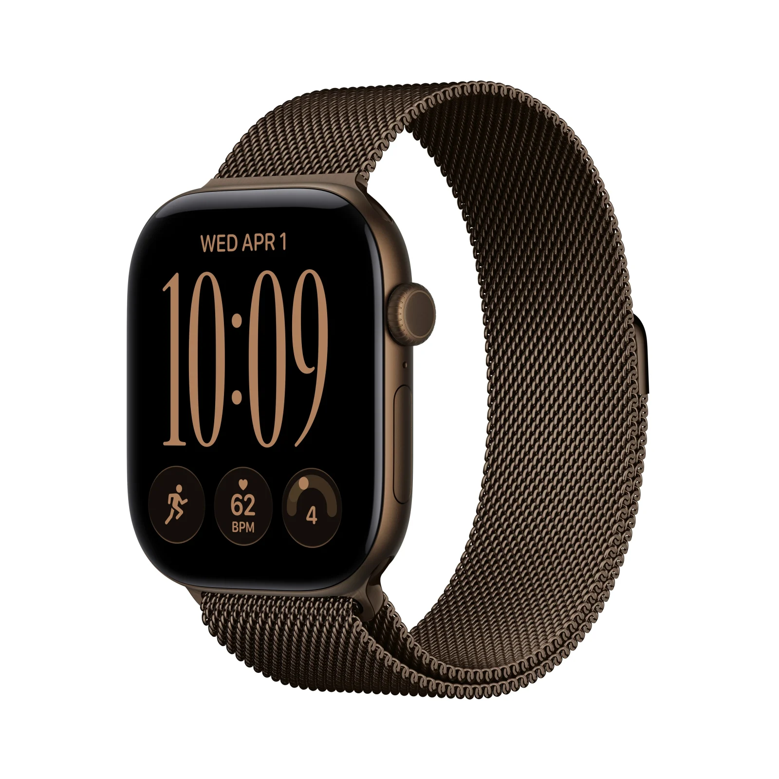 Apple Watch Series 12 GPS + Cellular, caixa em alumínio bronze escuro de 46 mm com Bracelete milanesa bronze escuro - S/M