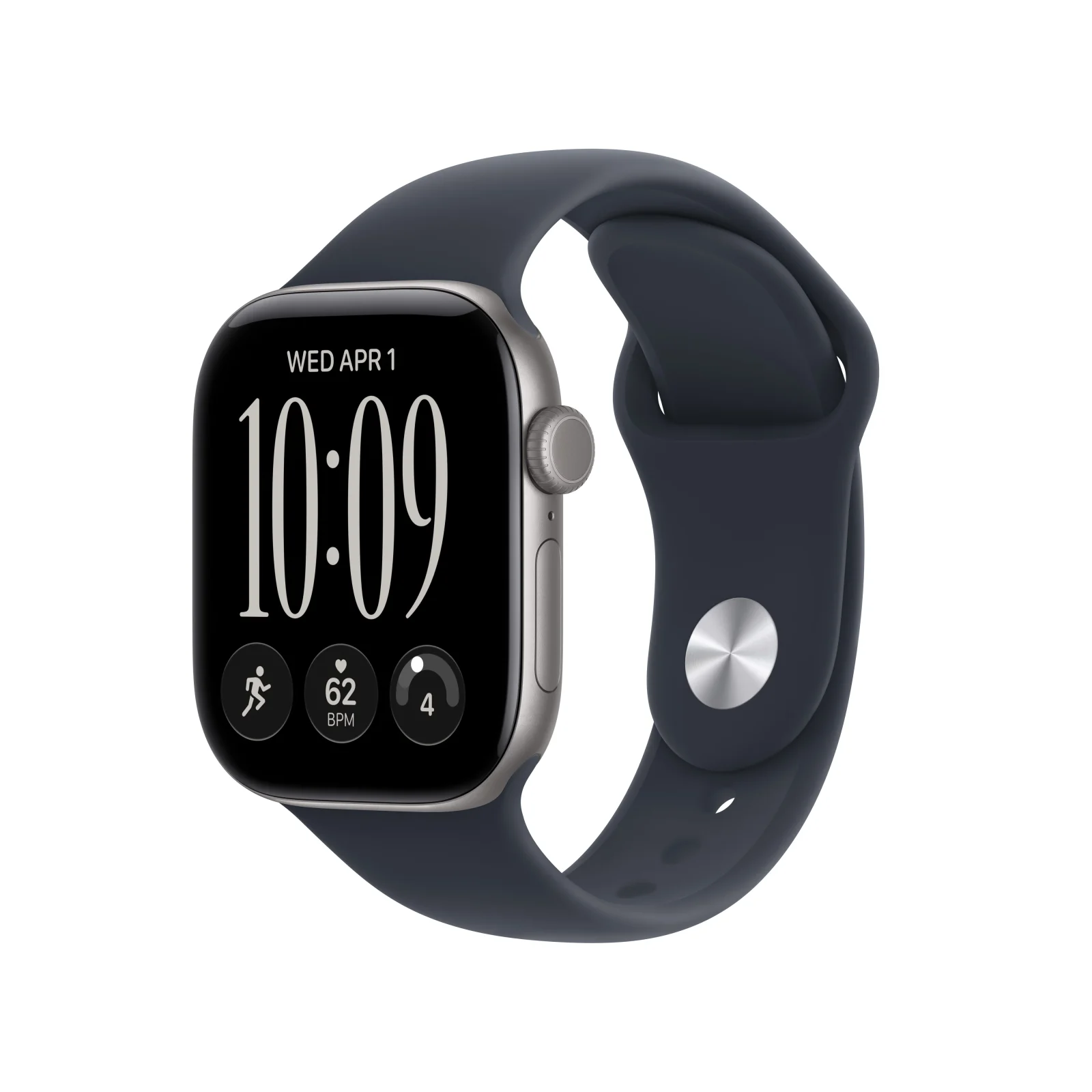 Apple Watch Series 12 GPS + Cellular, caixa em alumínio cinzento sideral de 42 mm com Bracelete desportiva azul Navy - S/M