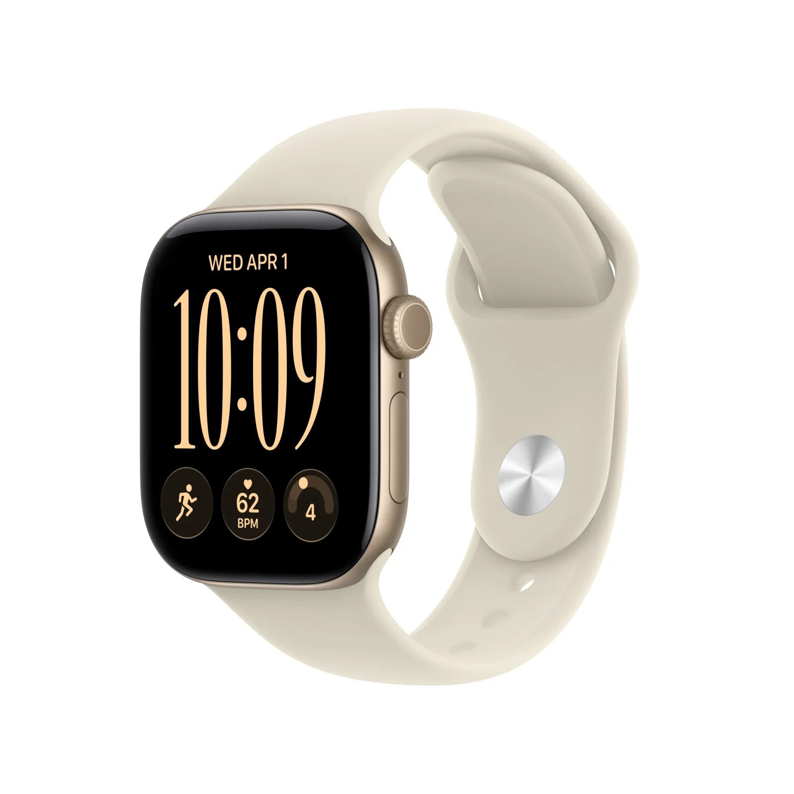 Apple Watch Series 12 GPS + Cellular, caixa em alumínio dourado‑claro de 42 mm com Bracelete desportiva areia - S/M