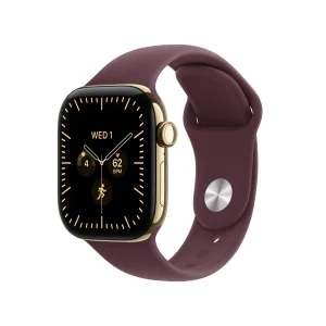 Apple Watch Series 12 GPS + Cellular, caixa em titânio ouro radiante de 42 mm com Bracelete desportiva bordô - M/L