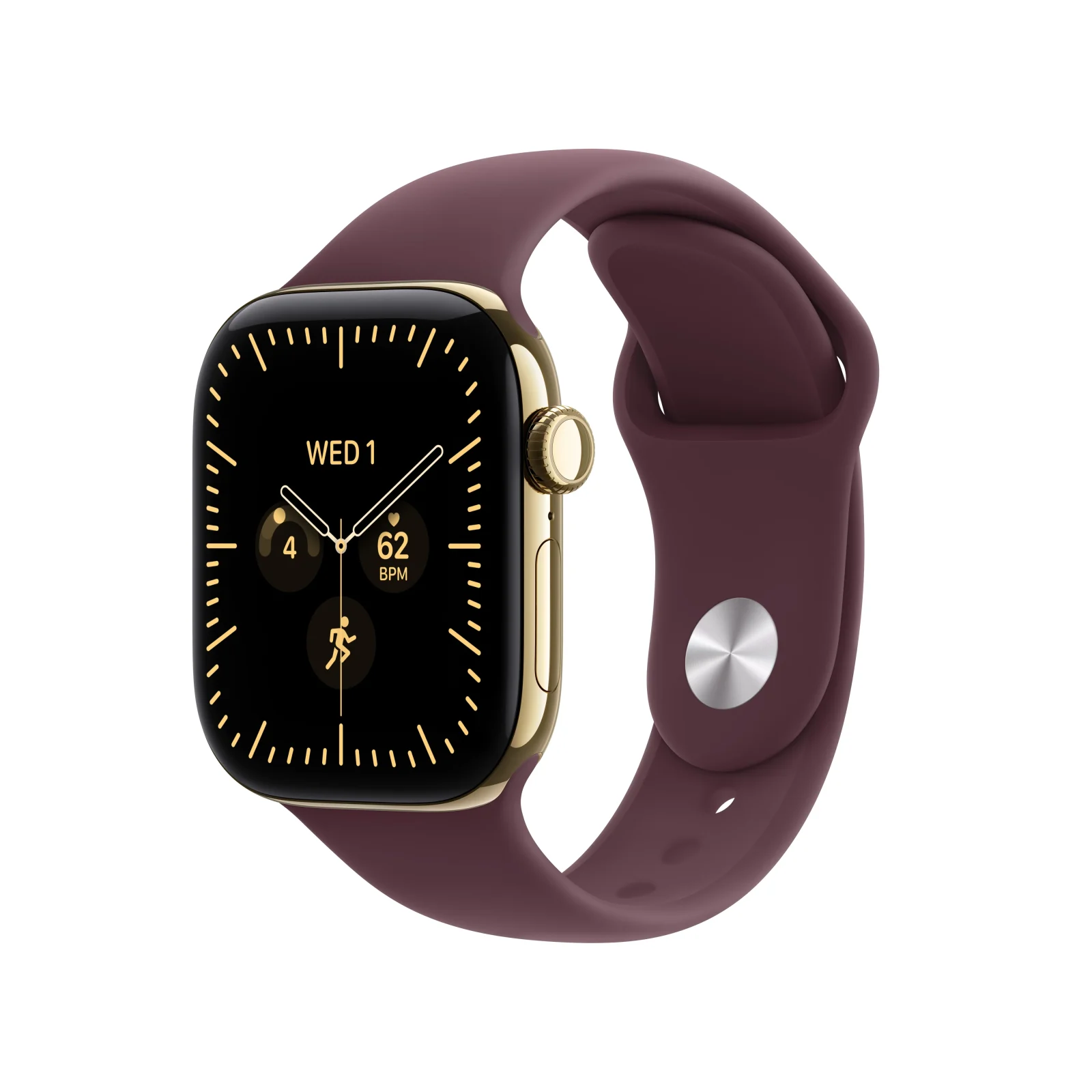 Apple Watch Series 12 GPS + Cellular, caixa em titânio ouro radiante de 42 mm com Bracelete desportiva bordô - M/L