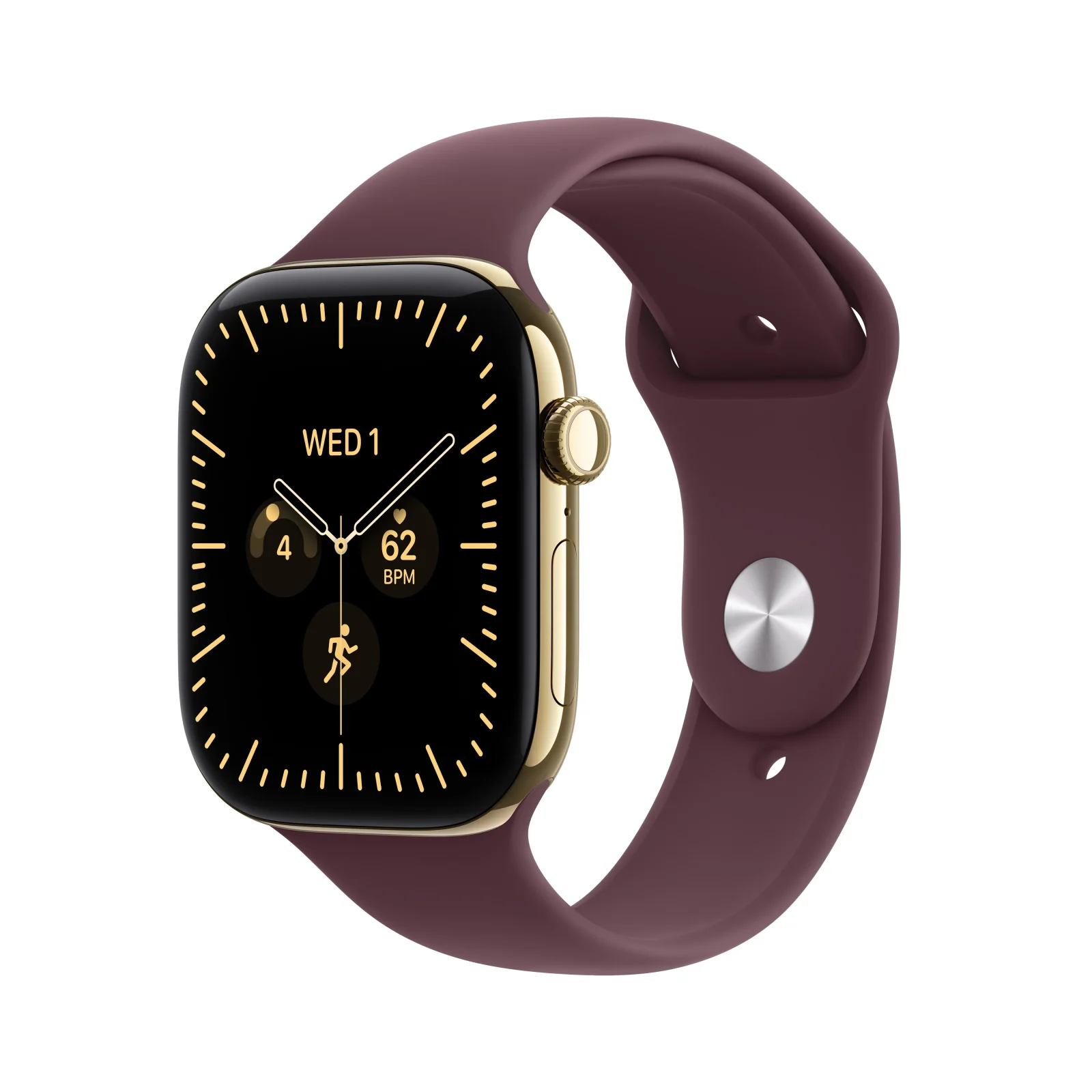 Apple Watch Series 12 GPS + Cellular, caixa em titânio ouro radiante de 46 mm com Bracelete desportiva bordô - M/L