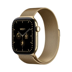 Apple Watch Series 12 GPS + Cellular, caixa em titânio ouro radiante de 46 mm com Loop milanesa ouro radiante - S/M