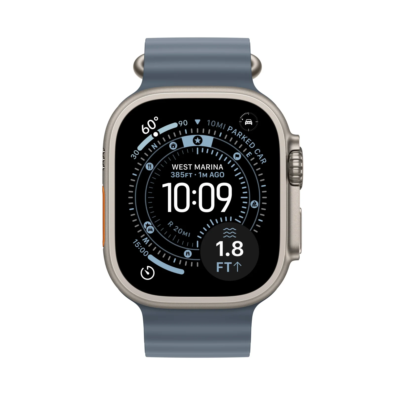 Apple Watch Ultra 3 GPS + Cellular, Caixa em titânio natural de 49 mm com Bracelete Ocean azul-âncora - Image 2