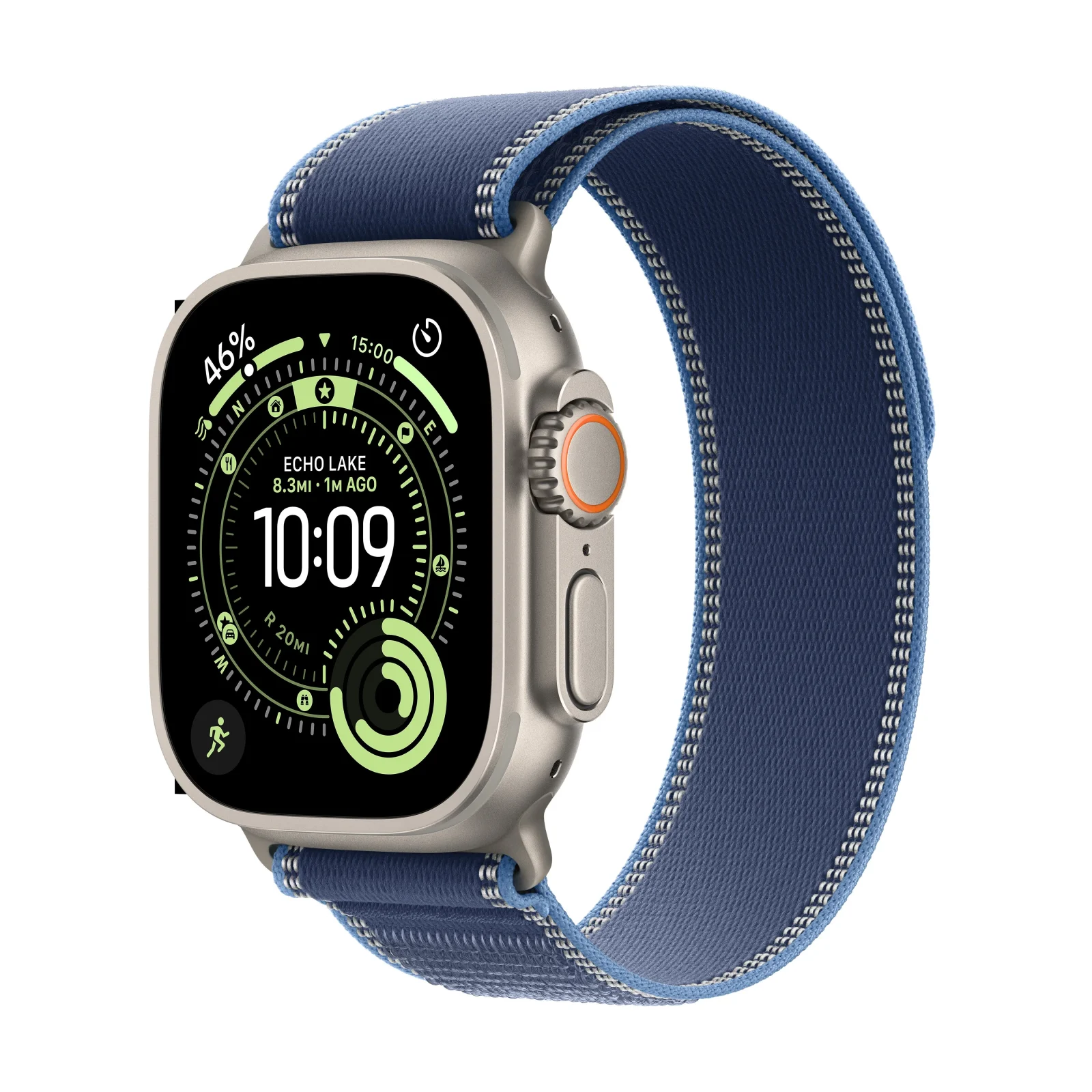 Apple Watch Ultra 3 GPS + Cellular, Caixa em titânio natural de 49 mm com Loop Trail azul/azul-vivo - M/L