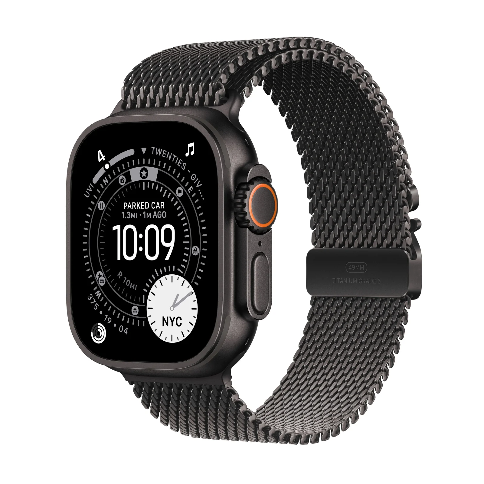 Apple Watch Ultra 3 GPS + Cellular, Caixa em titânio preto de 49 mm com Loop milanesa em titânio preto - S