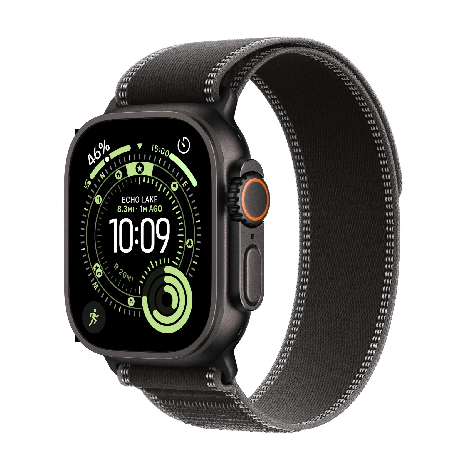 Apple Watch Ultra 3 GPS + Cellular, Caixa em titânio preto de 49 mm com Loop Trail preto/carvão - M/L