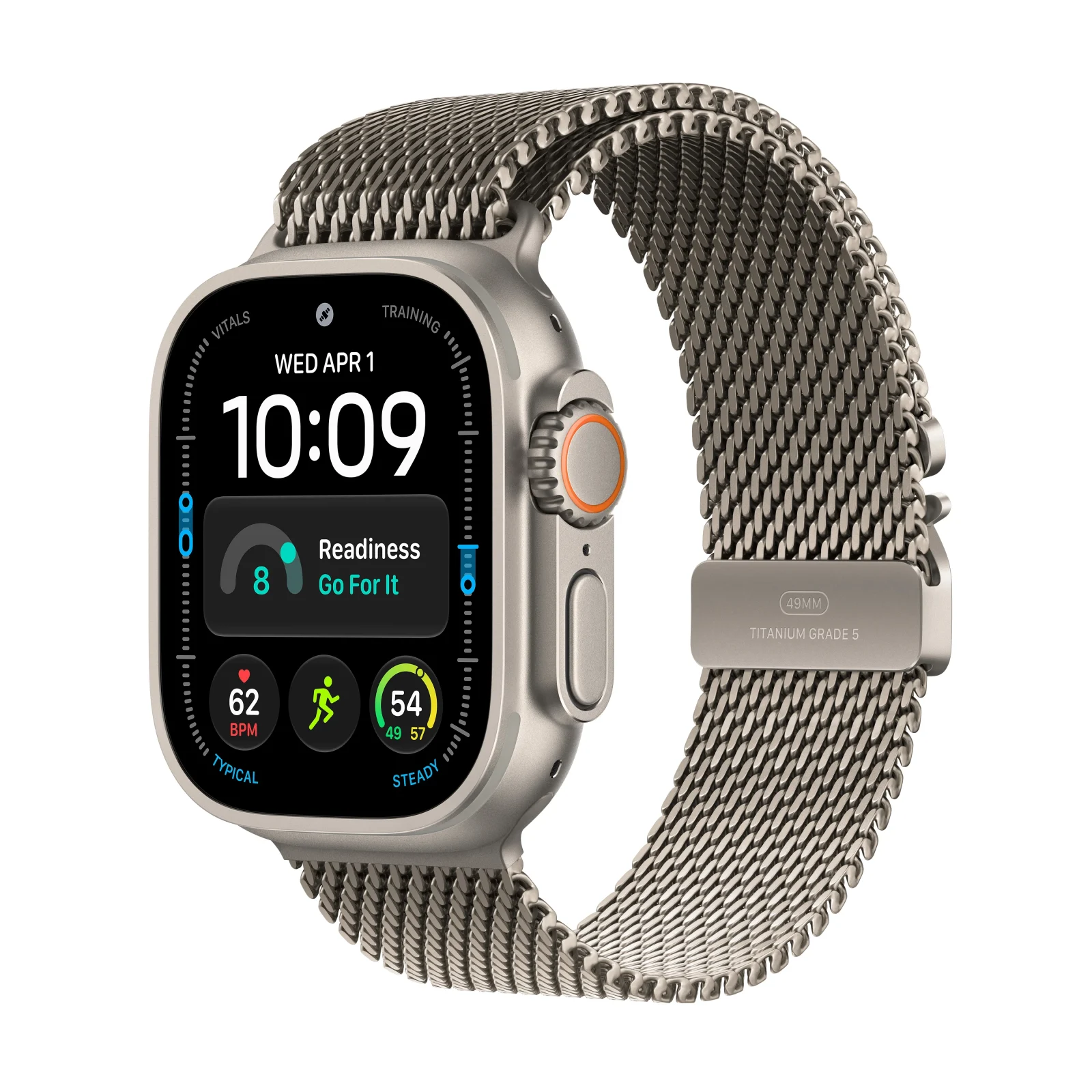 Apple Watch Ultra 4 GPS + Cellular, Caixa em titânio natural de 49 mm com Loop milanesa em titânio natural ‑ L