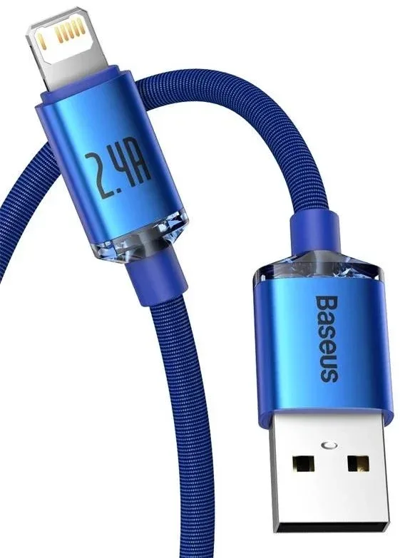 Cabo Carregamento Rápido Usb Baseus Lightning 2.4A Crystal Shine 2M Azul - Image 2