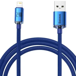 Cabo Carregamento Rápido Usb Baseus Lightning 2.4A Crystal Shine 2M Azul