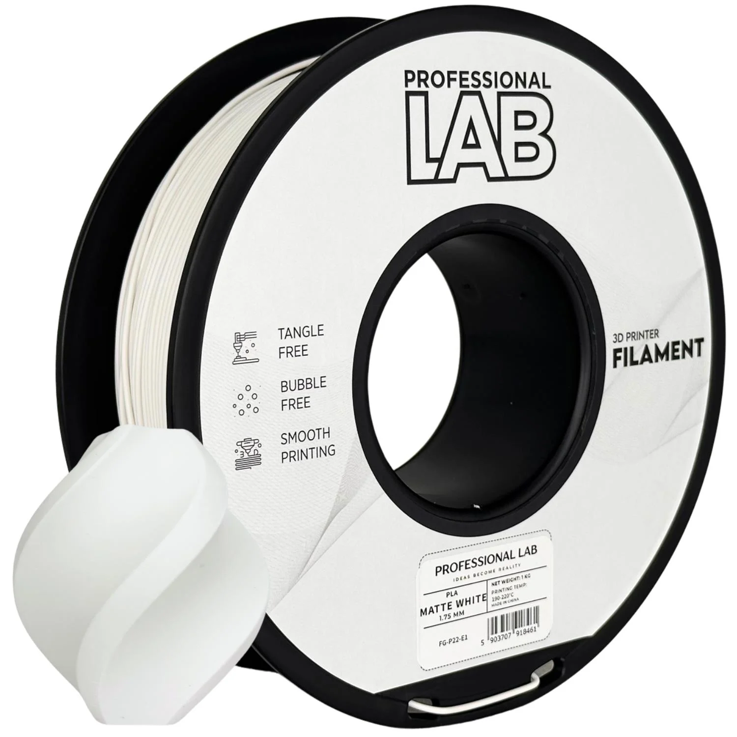 Filamento PLA Branco Mate - Diametro 1,75mm - Bobina 1kg Professional Lab