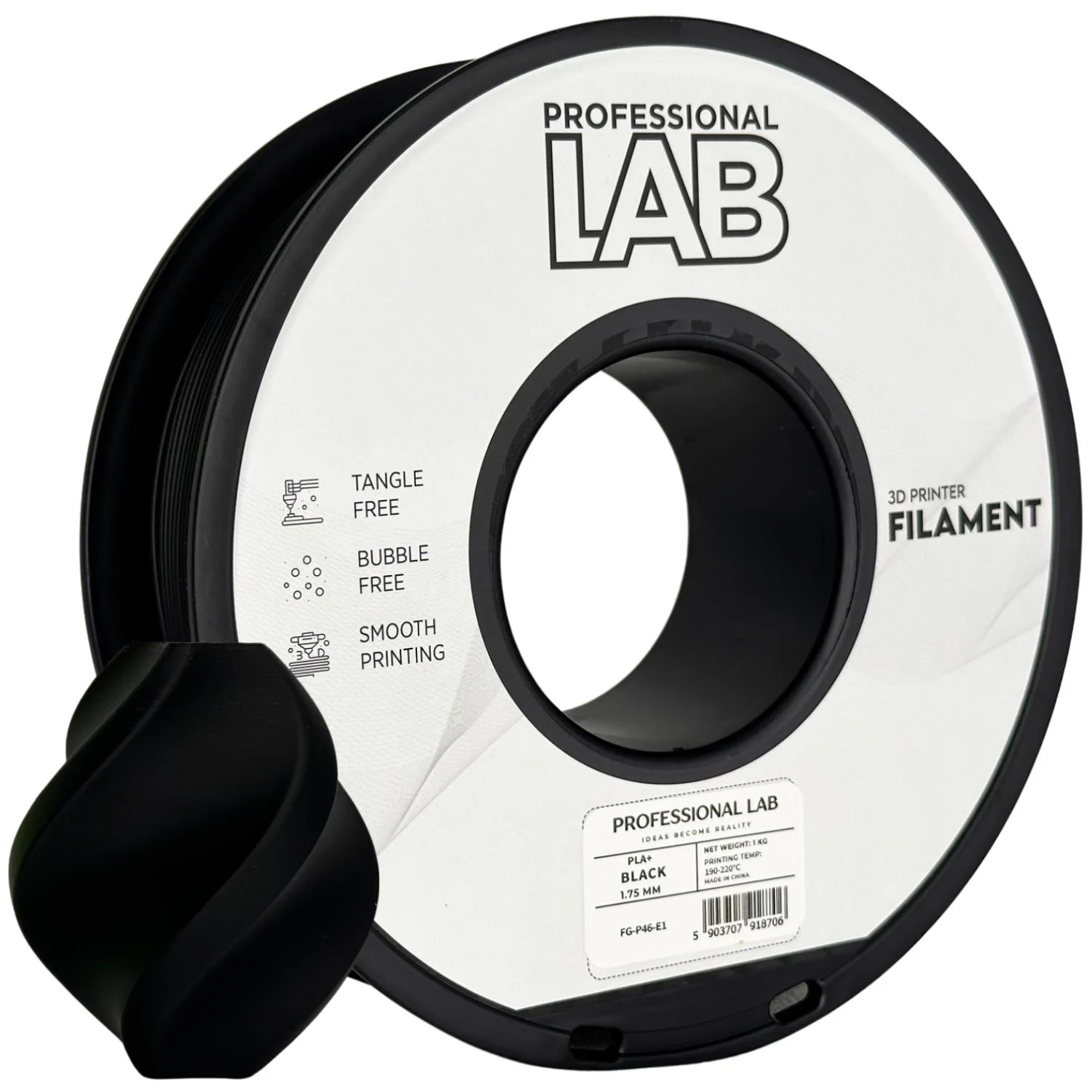 Filamento PLA + Preto - Diametro 1,75mm - Bobina 1kg Professional Lab