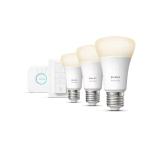 Kit inicial: 3 Lâmpadas inteligentes E27 (1100) + interruptor de regulação da intensidade da luz