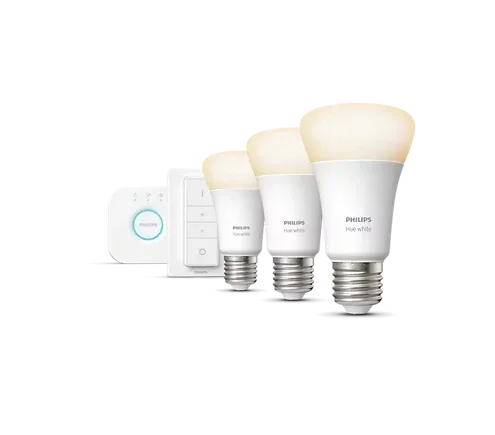 Kit inicial: 3 Lâmpadas inteligentes E27 (1100) + interruptor de regulação da intensidade da luz